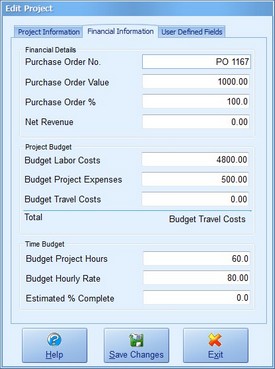 Project Financial Information  Screenshot