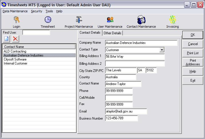 Contact Maintenance Screen